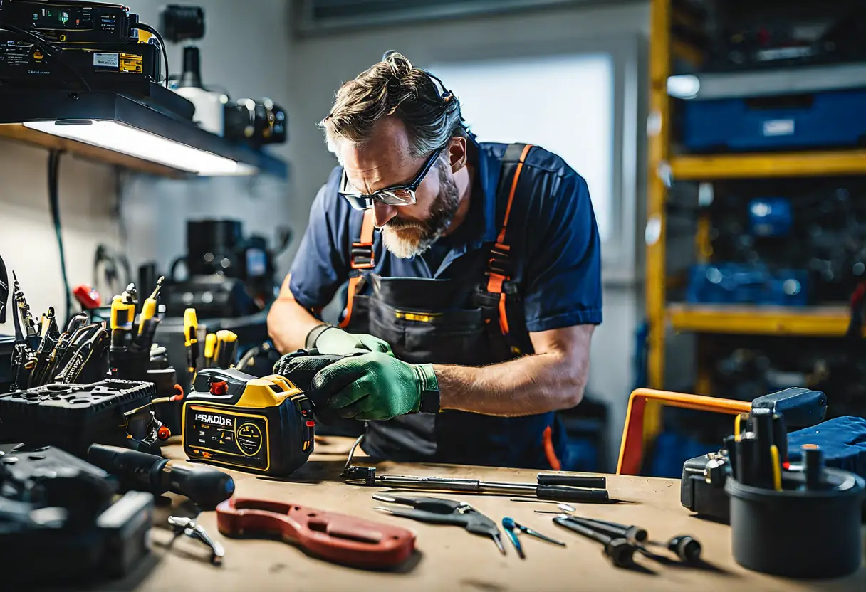 A technician performing on-site repairs at a client's location.